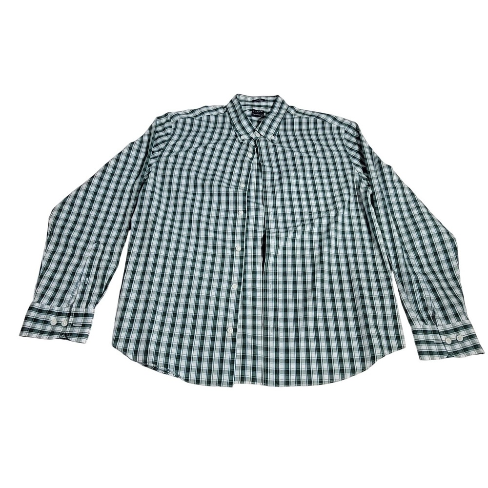 J.Crew Performance Mens XL Untucked Shirt Green White Gingham Plaid Button Down